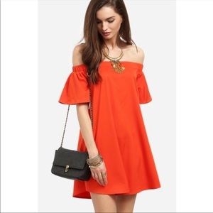 Orange off the shoulder dress